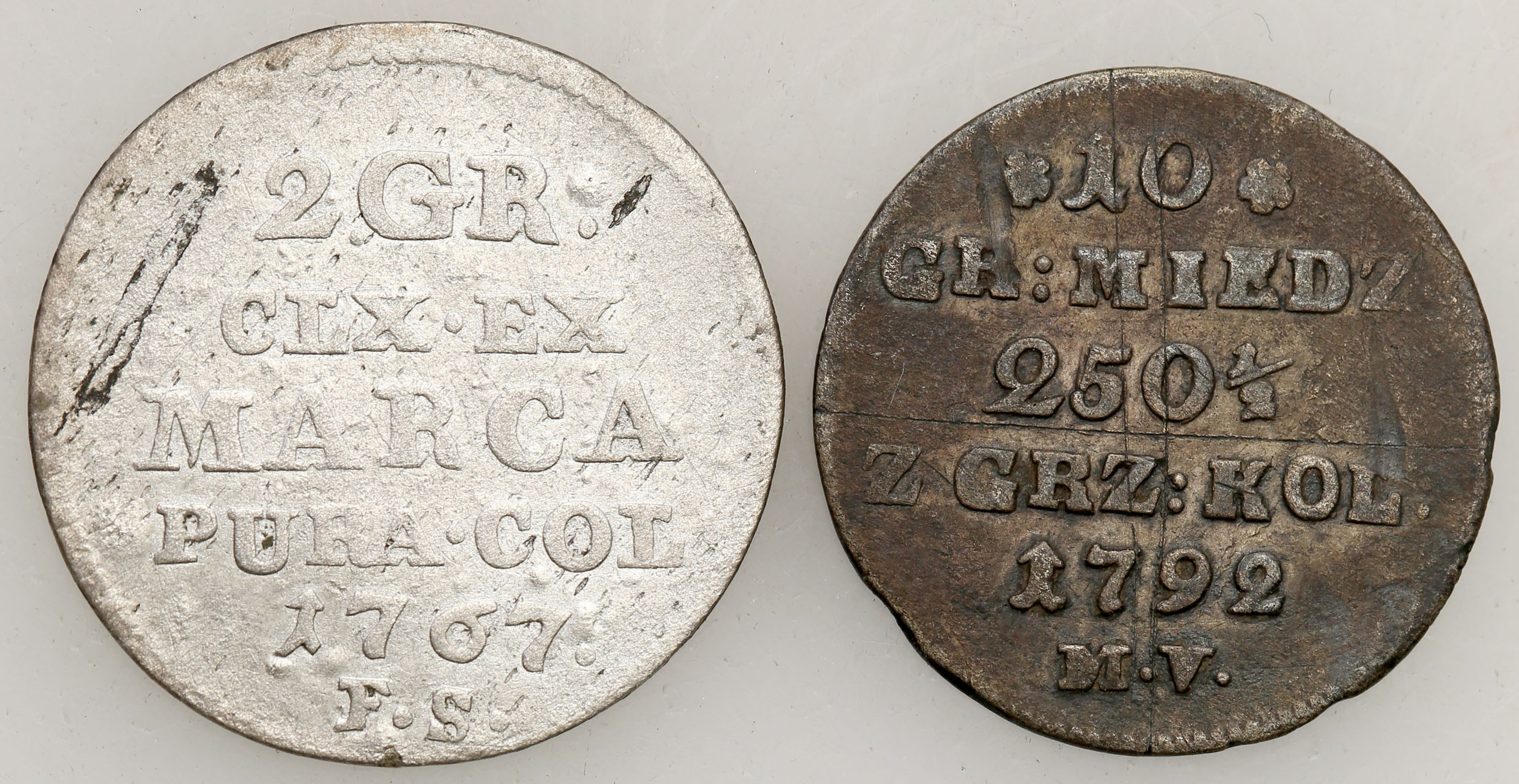 Stanisław August Poniatowski. 2 grosze 1767, 10 groszy 1792, zestaw 2 monet